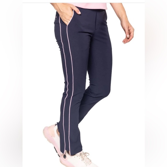 GOLFTINI Navy Blue Women's Pants with Pink Stripes Sz Medium - Picture 1 of 7